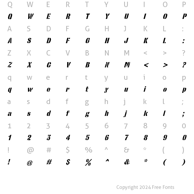 Character Map of StencilSans Bold Italic