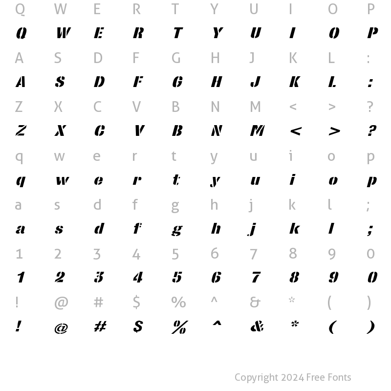 Character Map of StencilSans Extrabold Italic