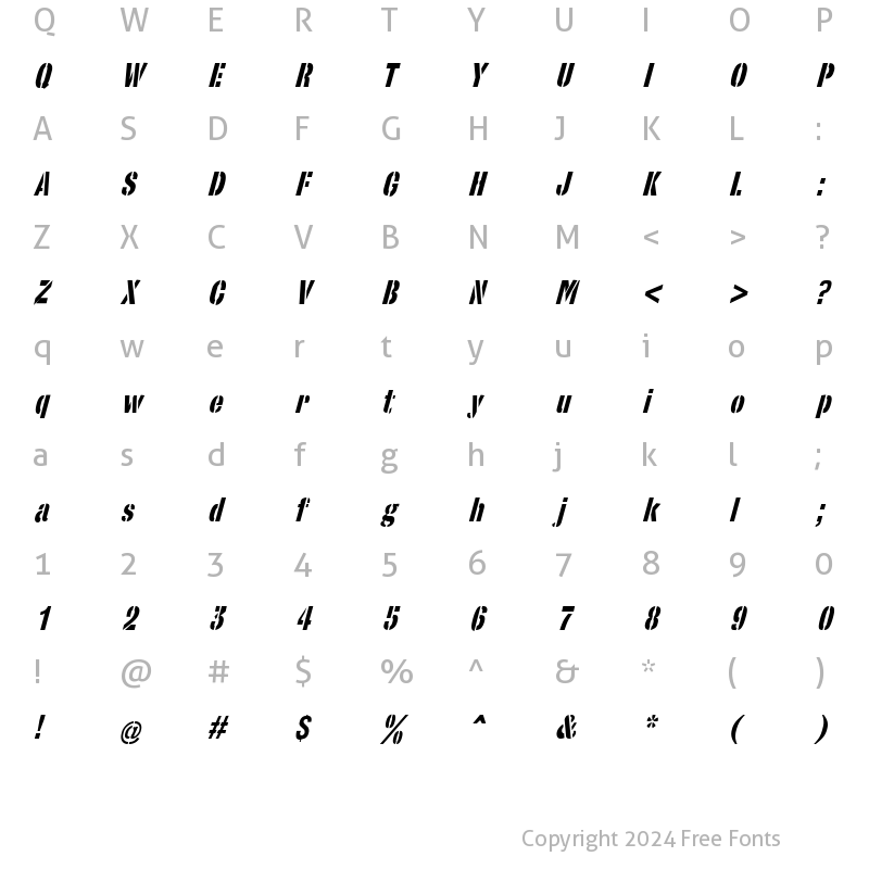 Character Map of StencilSans Italic