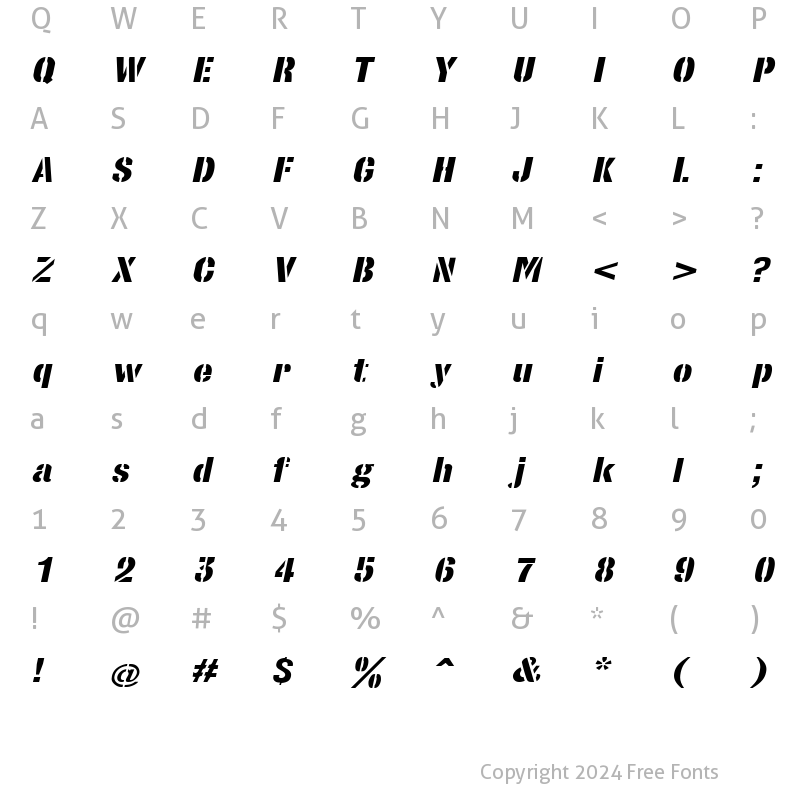 Character Map of StencilSetExtended Oblique