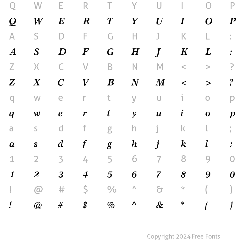 Character Map of Steward Bold Italic