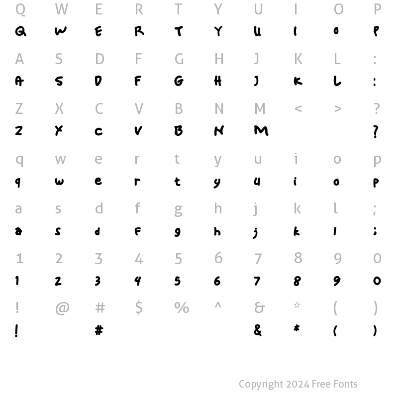 Character Map of Sticky Bold Regular