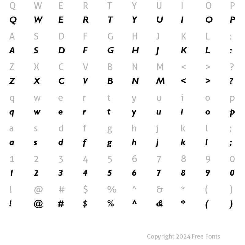 Character Map of Stimmell-BoldItalic Regular