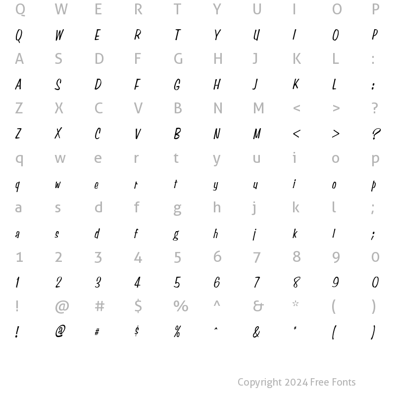 Character Map of StimpsonCondensed Oblique