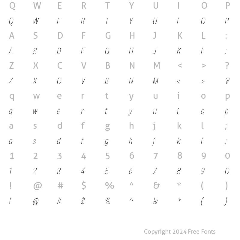 Character Map of Stinger Slim Thin Italic