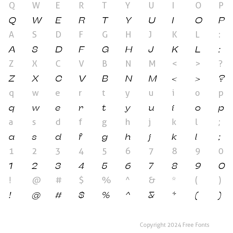 Character Map of Stinger Wide Light Italic