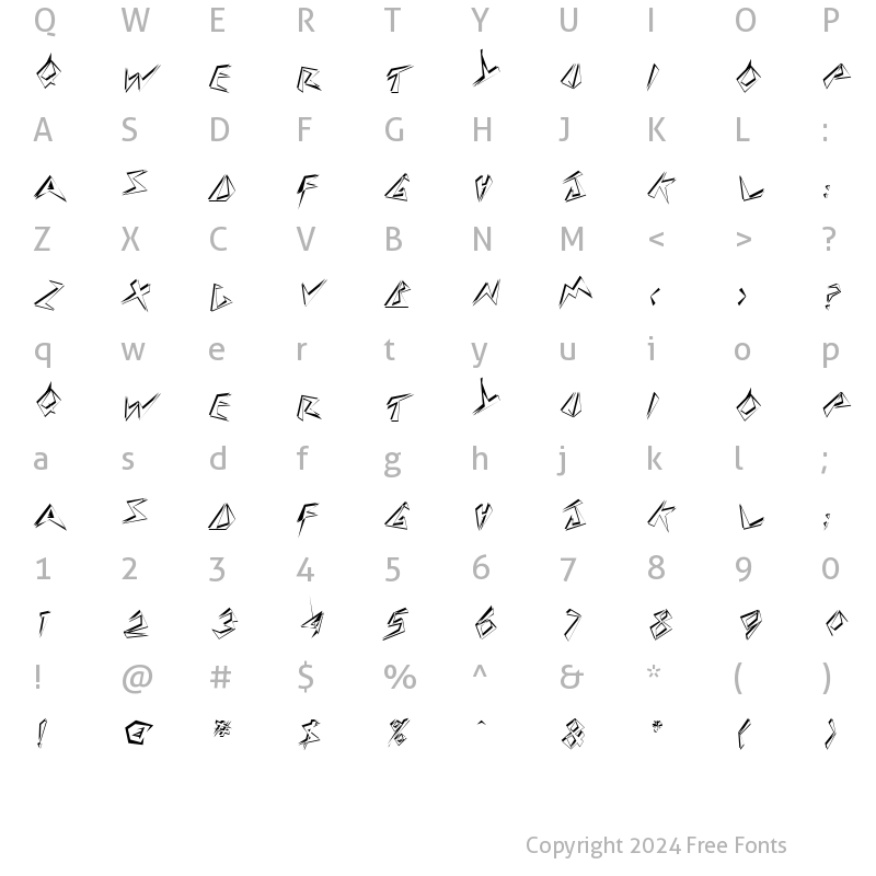 Character Map of StingerShadowSkewed Regular