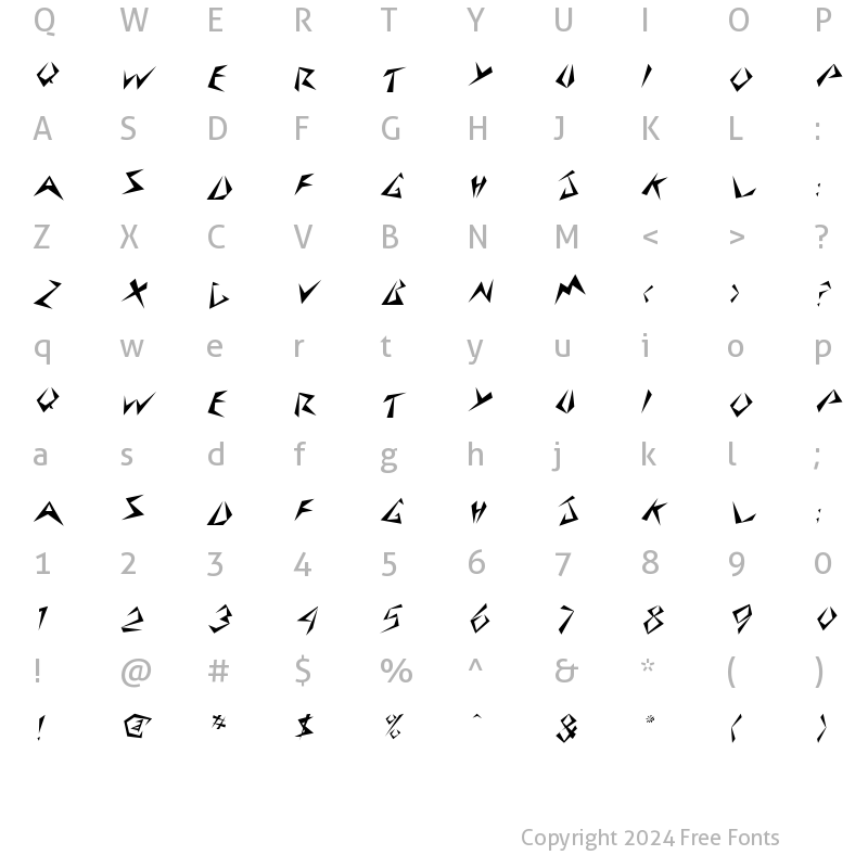 Character Map of StingerSkewed Regular