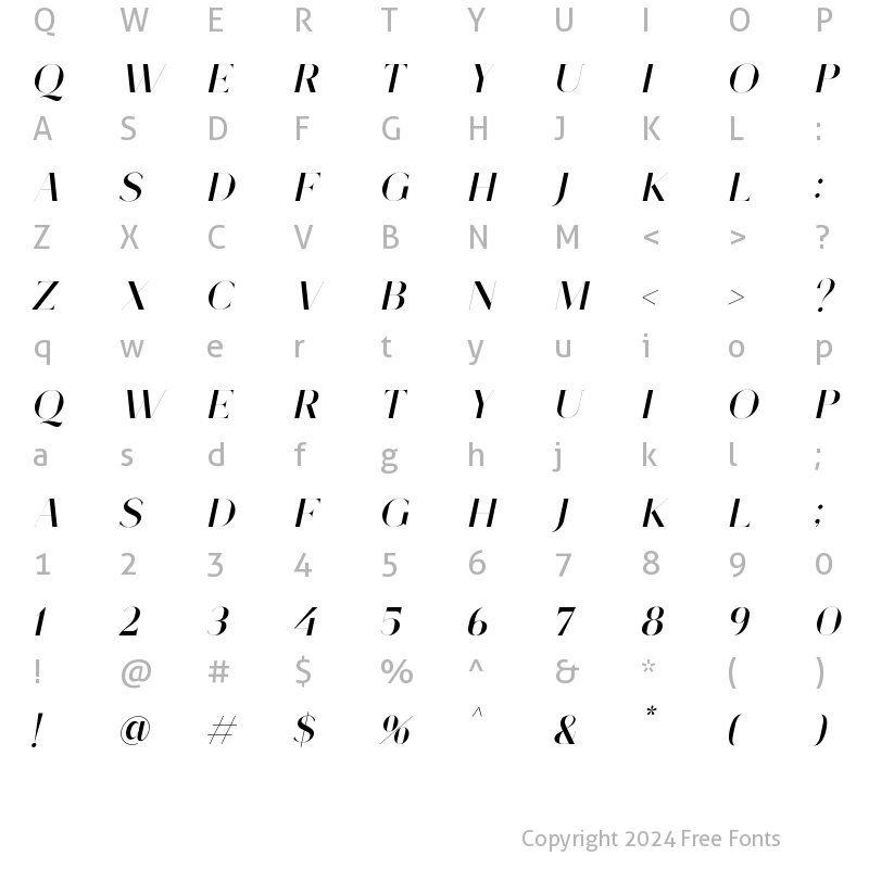 Character Map of Stinker Thin Slant