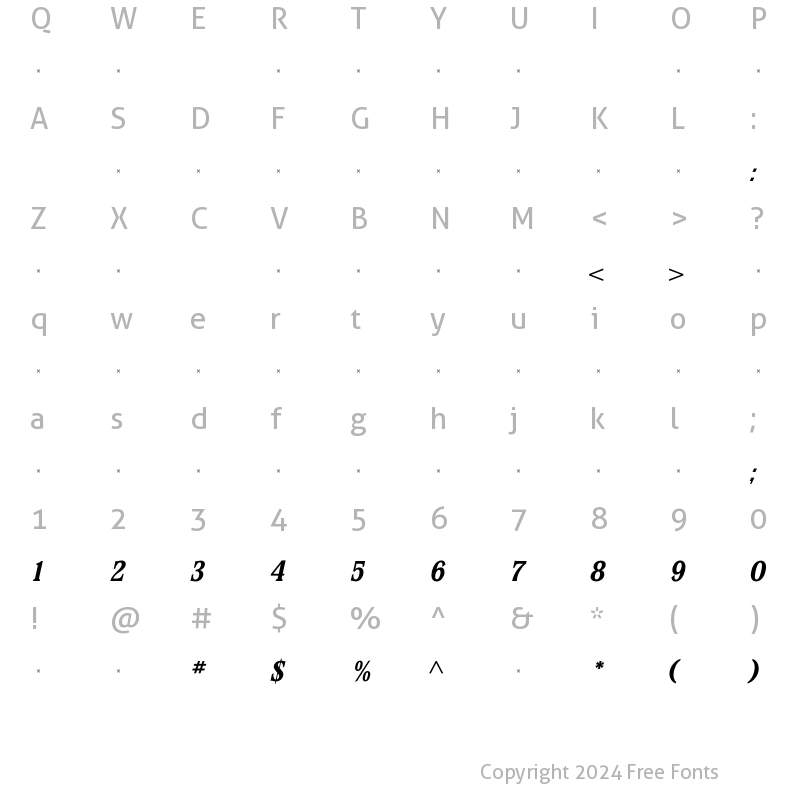 Character Map of StirlingBoldItalicTab Regular