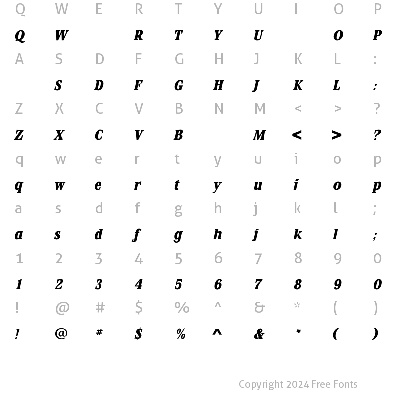 Character Map of StirlingExtraBoldItalic Regular