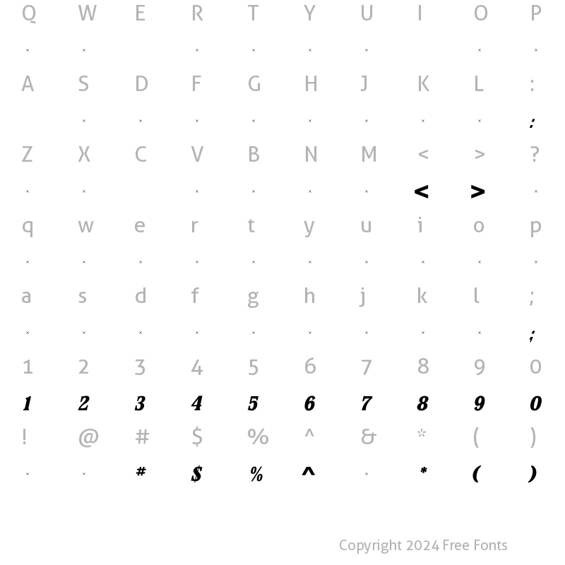 Character Map of StirlingExtraBoldItalicTab Regular