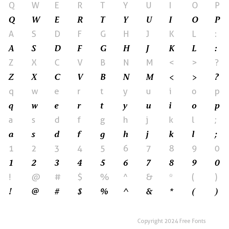 Character Map of Stone Inf Sem ITC TT SemiItalic