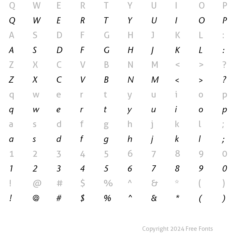 Character Map of Stone Sans ITC Medium Italic