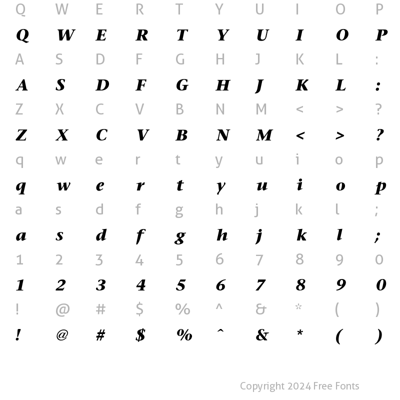 Character Map of Stone Serif Bold Italic