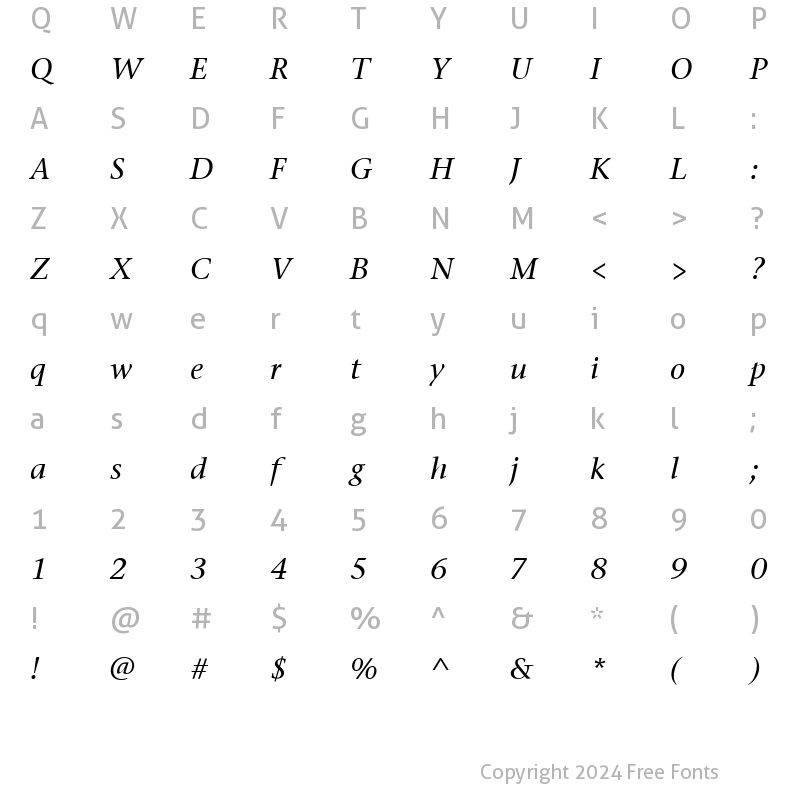 Character Map of Stone Serif ITC Medium Italic