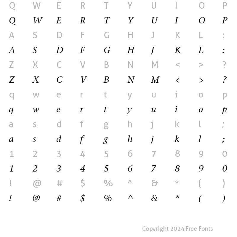 Character Map of Stone Serif ITC TT MediumItalic