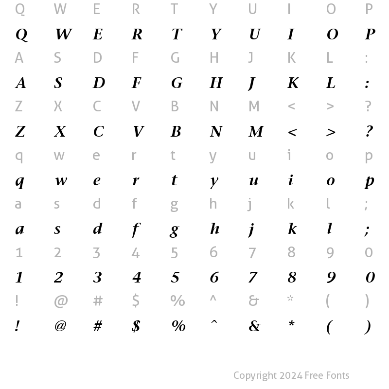 Character Map of Stone Serif Semi Bold Italic