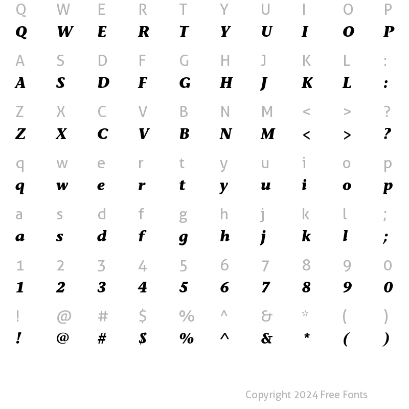 Character Map of StoneInfITCStd Bold Italic