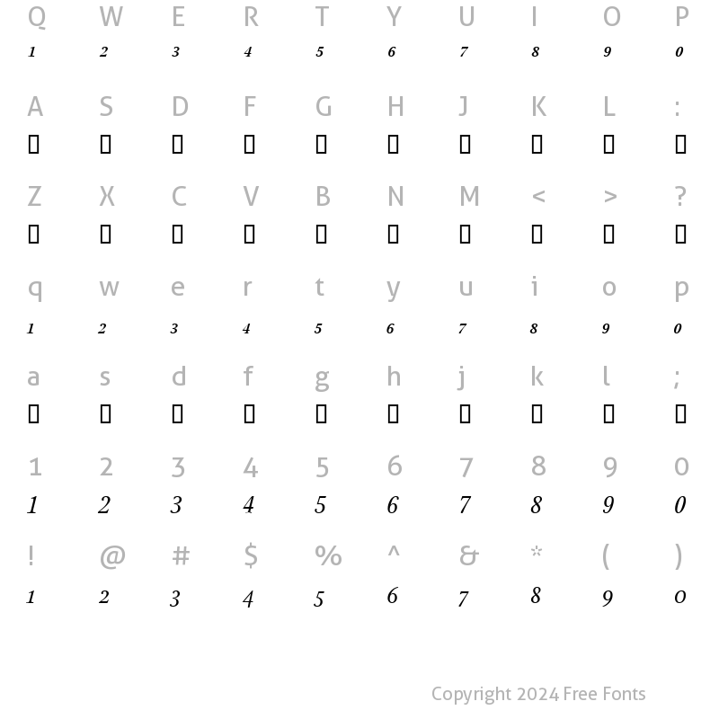 Character Map of StonePrintFracs Italic