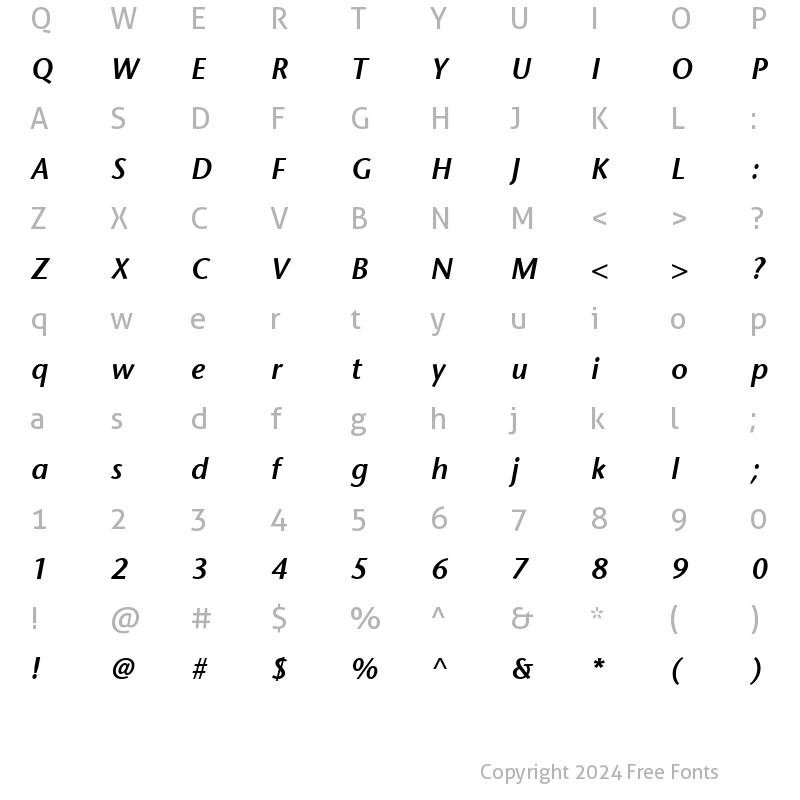 Character Map of StoneSans SemiboldItalic