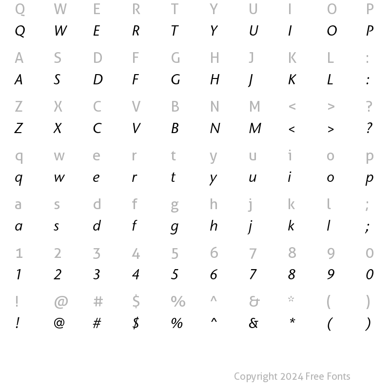 Character Map of StoneSansITCStd MediumItalic