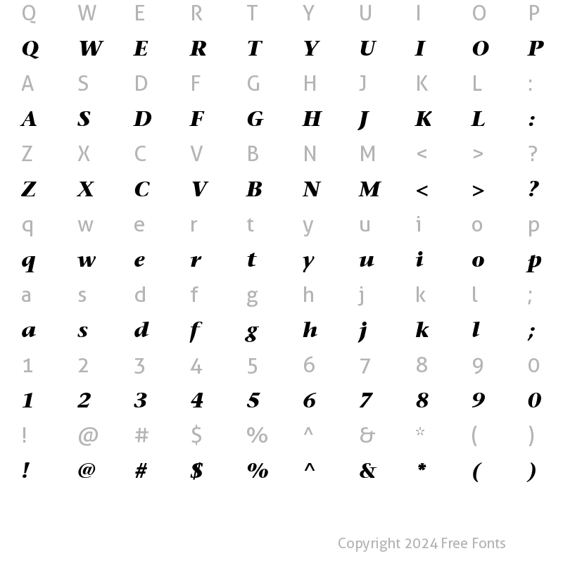 Character Map of StoneSerif LT Bold Italic