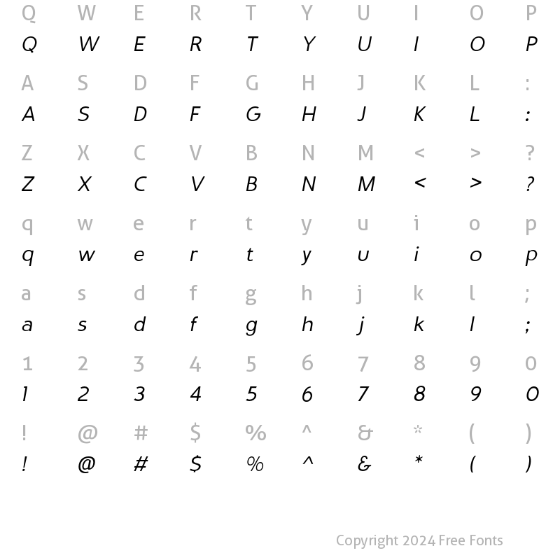 Character Map of Stovia Italic