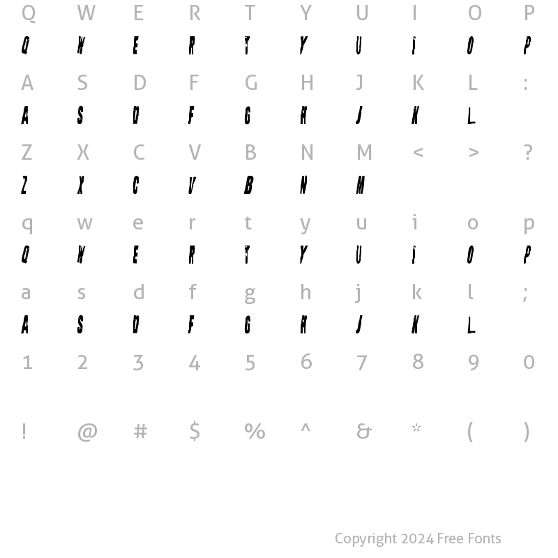 Character Map of Straight Face Regular