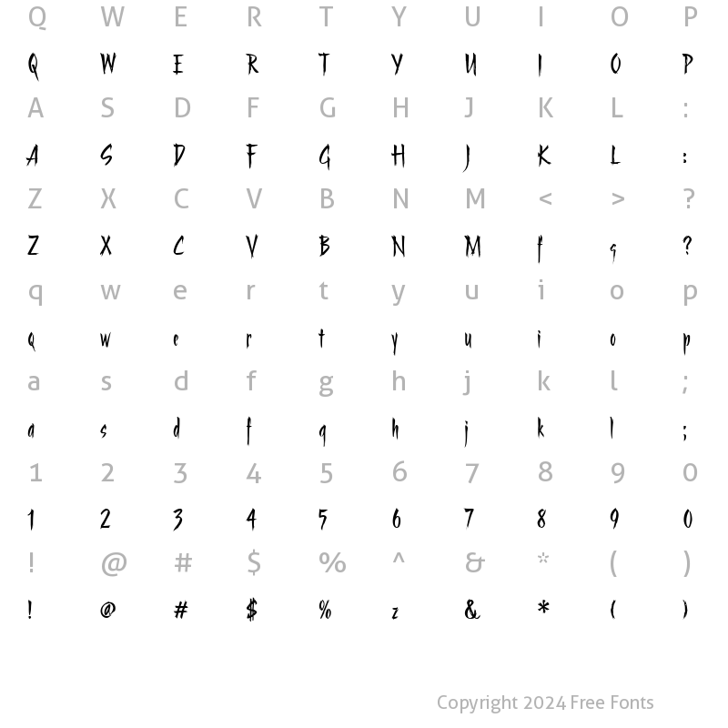 Character Map of Stranger ITC Light