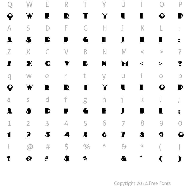 Character Map of Stravinski Deco Regular