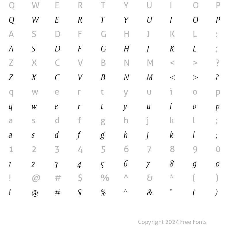 Character Map of Strayhorn MT SC Light Italic