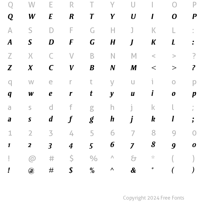 Character Map of StrayhornMT-BoldItalicOsF Regular