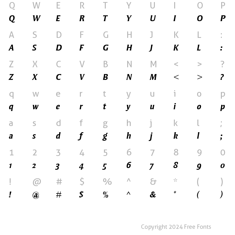 Character Map of StrayhornMTOldStyleFigures BoldItalic