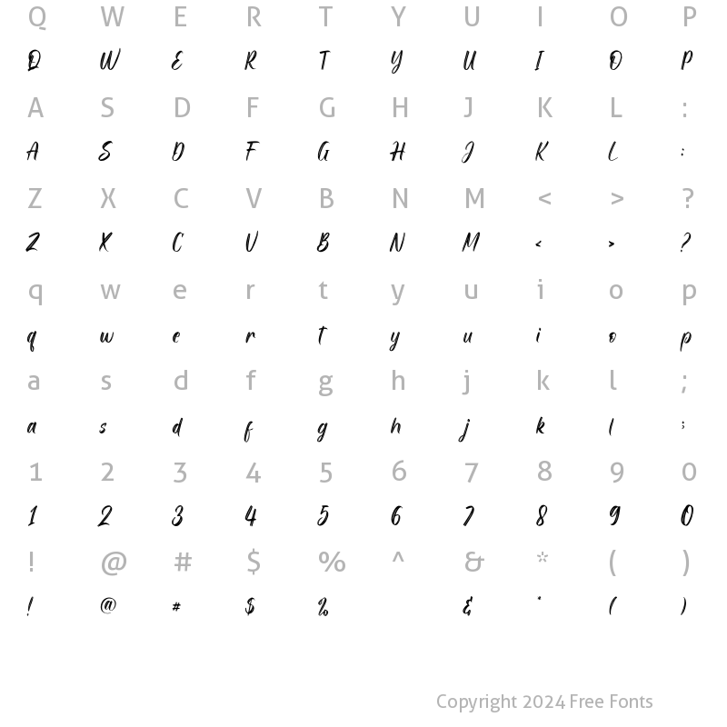 Character Map of Stright Brush Regular