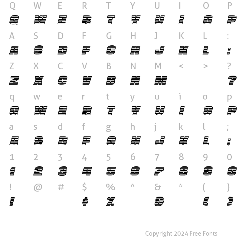 Character Map of StriperBoldCaps Italic