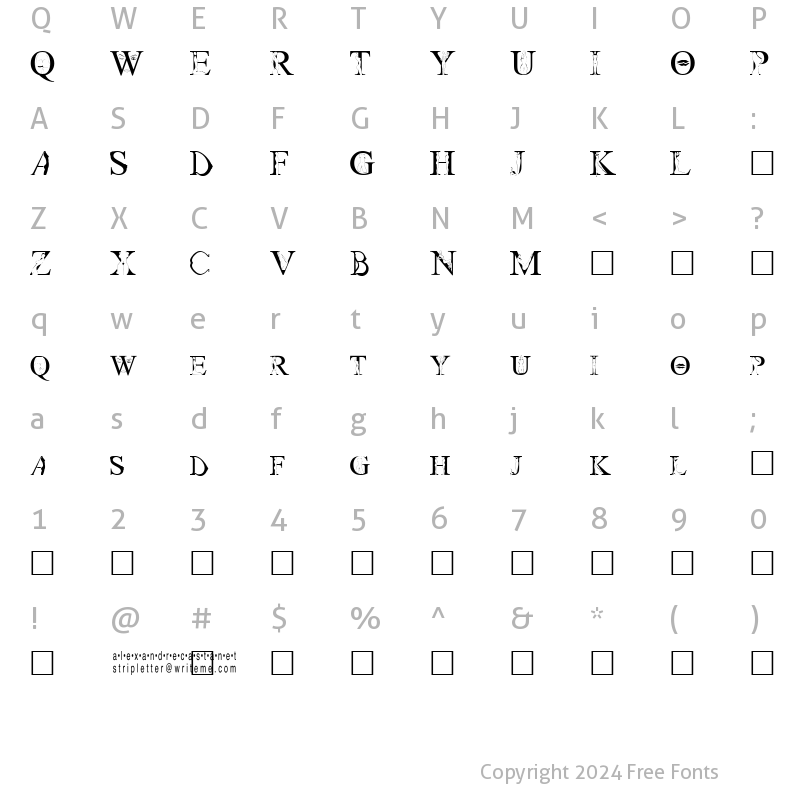 Character Map of StripLetter1 Regular