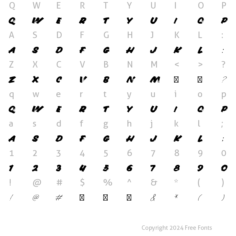 Character Map of Strokes by EJTee Regular