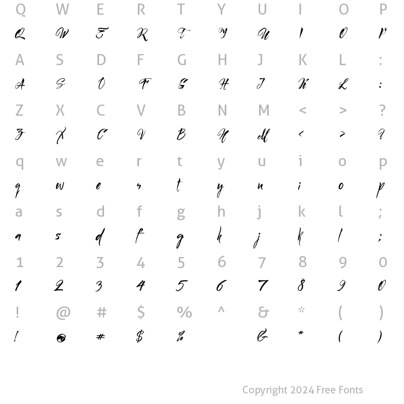 Character Map of Stubborn Faith Italic