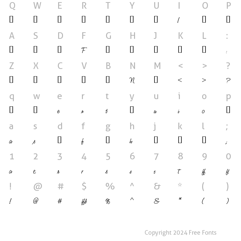 Character Map of Studio Script Alt Two ITC TT Regular