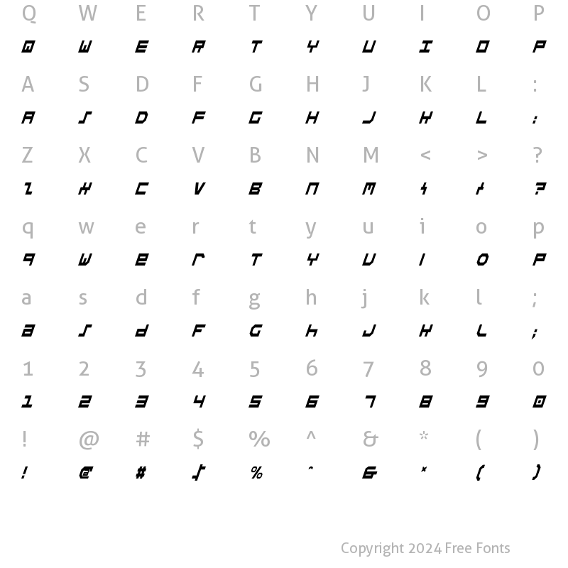 Character Map of Stuntman Condensed Italic Condensed Italic