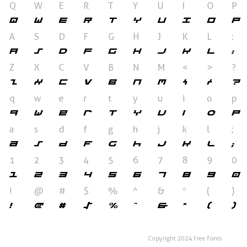 Character Map of Stuntman Expanded Italic Expanded Italic