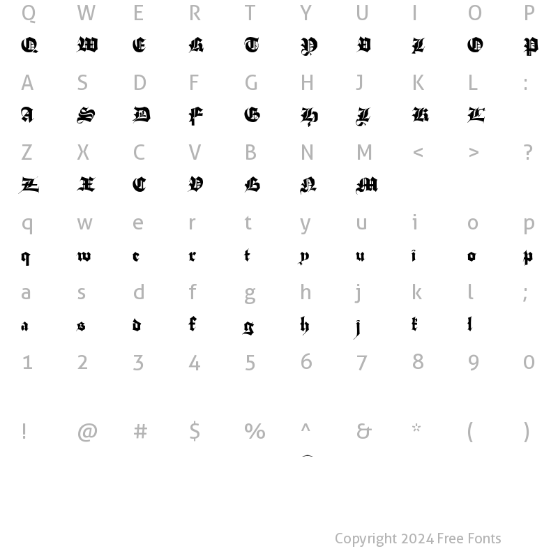 Character Map of Stuttgart Gothic Demo Regular