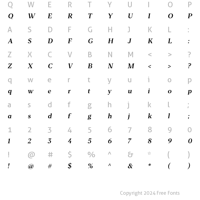 Character Map of Style Clubs Serif Italic