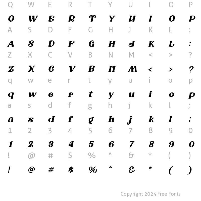 Character Map of Stylistic Vibe Italic