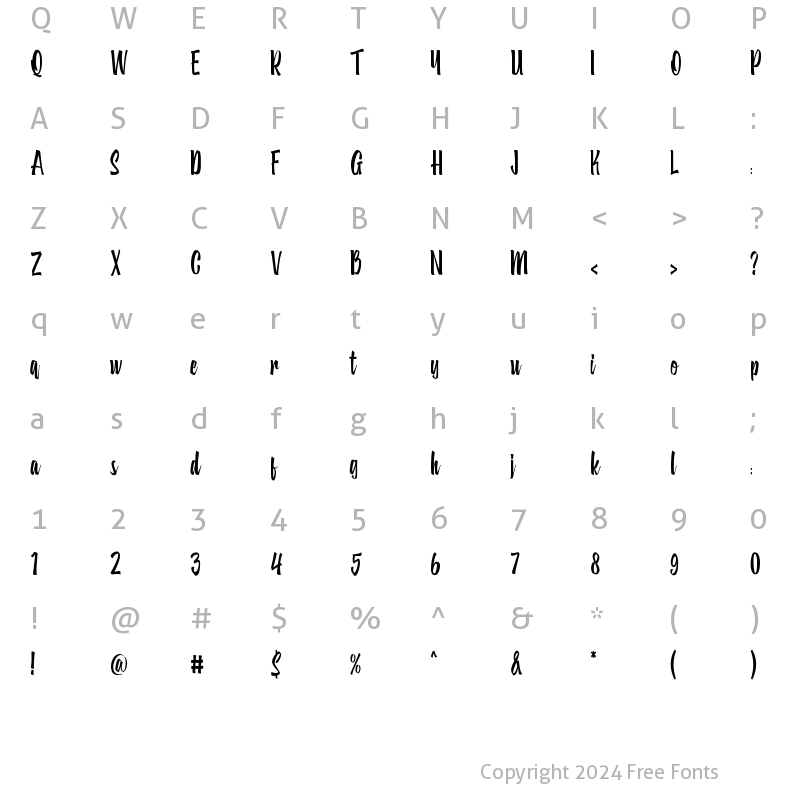 Character Map of Subaraya Regular