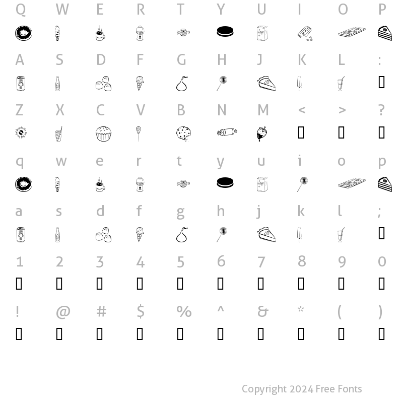 Character Map of Sugar Coma Regular