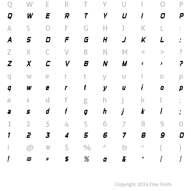 Character Map of Sui Generis Condensed Italic