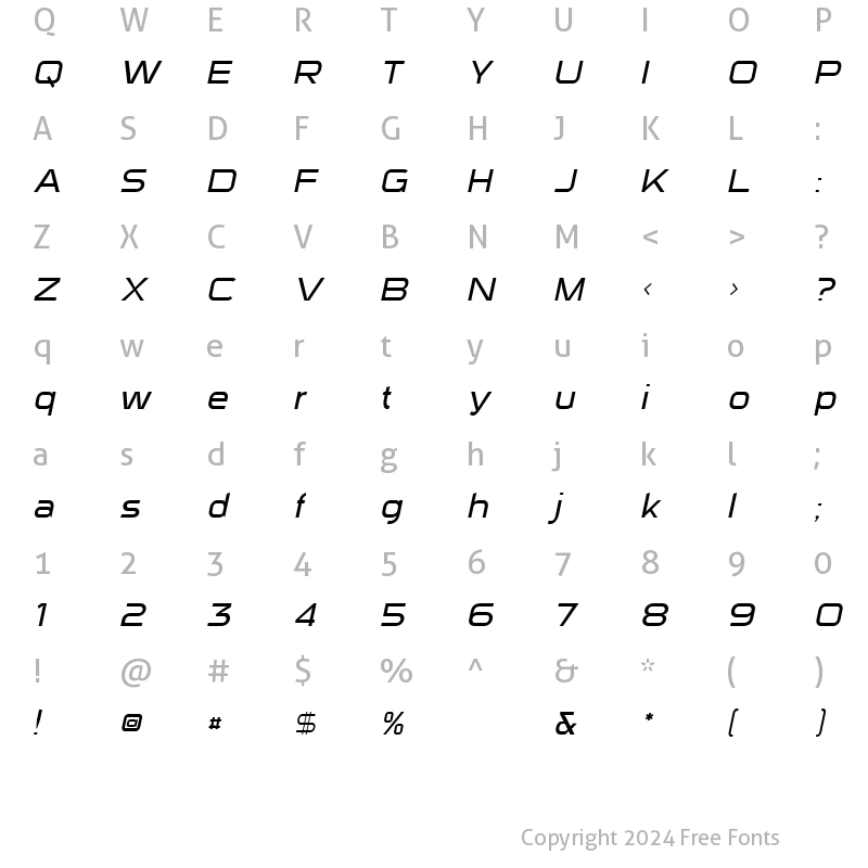 Character Map of Sui Generis Light Italic