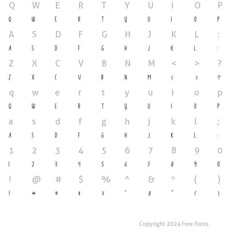 Character Map of Summer Shine Regular